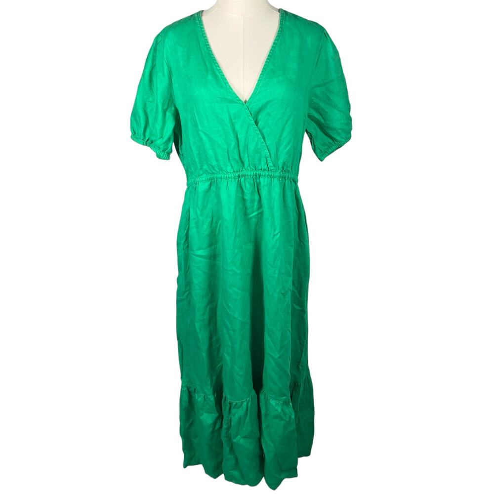 Fatface Green Vivvie Linen Midi Dress‎ Womens 14R Pockets Bright Clean Girl